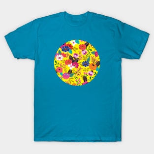 Bright boho hand drawn flower pattern T-Shirt